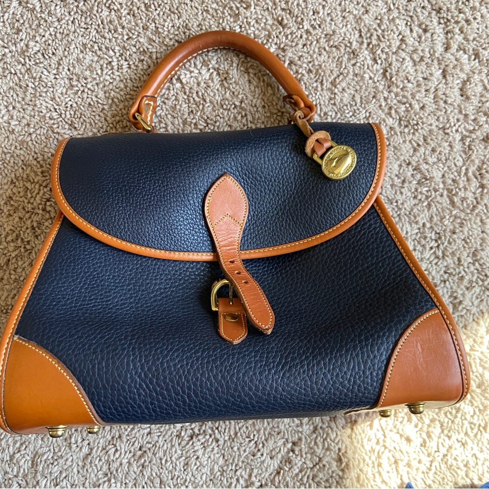 Vintage Dooney & Bourke Navy and Tan Leather Handbag